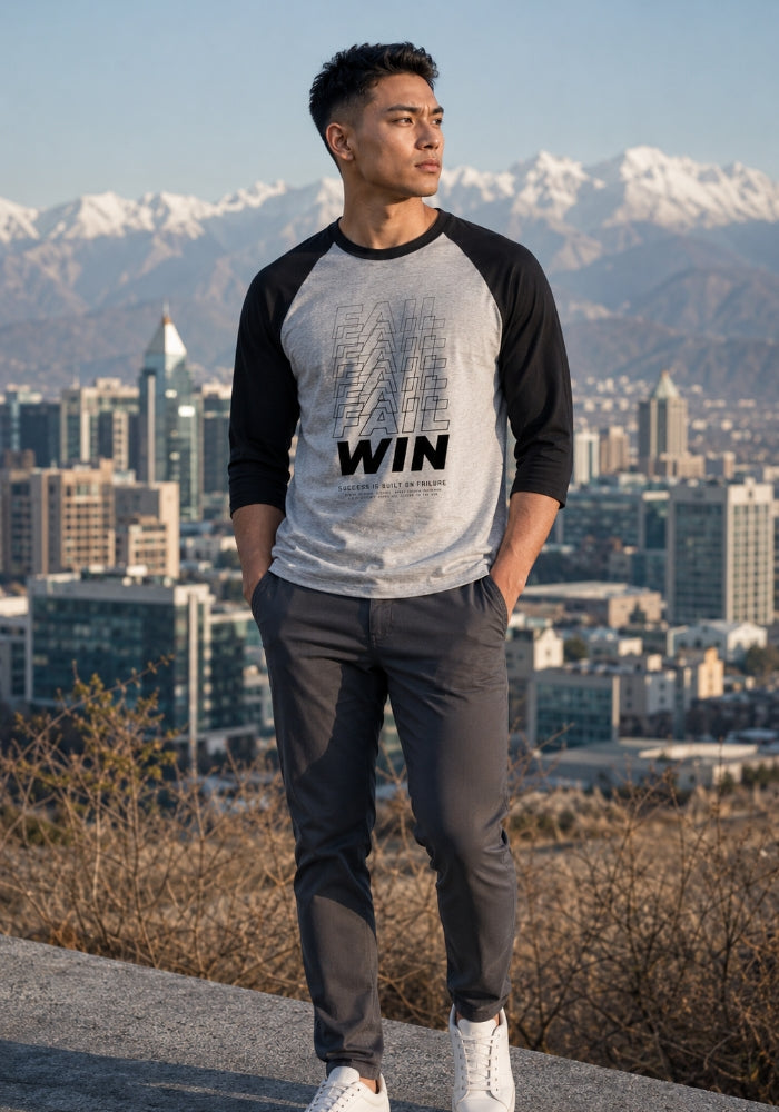 FAIL, FAIL, FAIL, WIN - 3/4 sleeve raglan shirt
