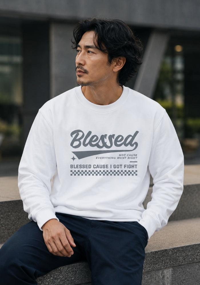 Blessed Cause I Got Fight - Premium Sweatshirt - Grey Print