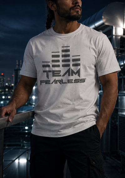 Men's TEAM FEARLESS - Heavyweight T-shirt - Grey Print (Front & Back)