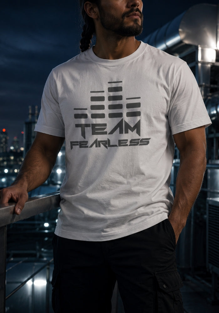 Men's TEAM FEARLESS - Heavyweight T-shirt - Grey Print (Front & Back)