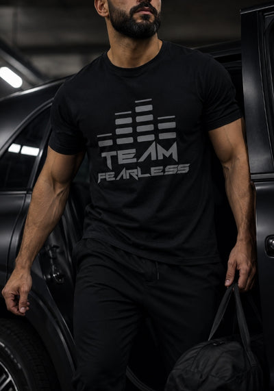 Men's TEAM FEARLESS - Heavyweight T-shirt - Grey Print (Front & Back)