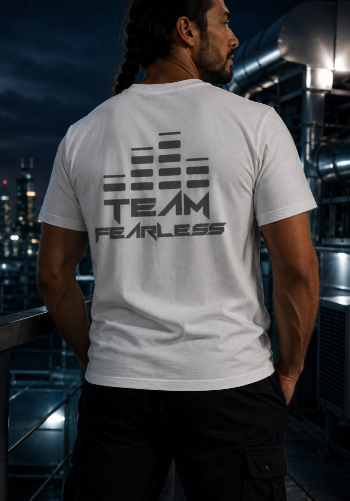 Men's TEAM FEARLESS - Heavyweight T-shirt - Grey Print (Front & Back)