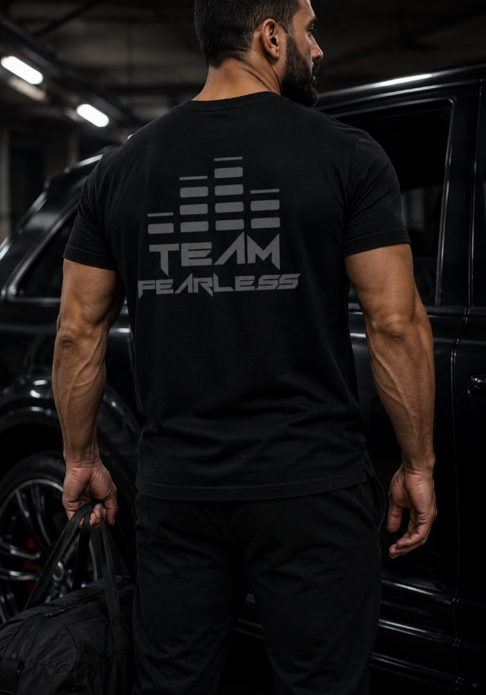 Men's TEAM FEARLESS - Heavyweight T-shirt - Grey Print (Front & Back)