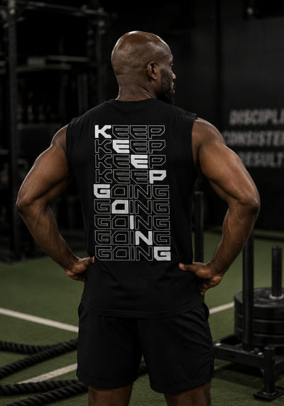 KEEP GOING (Back Print) Men's Muscle Shirt - Black