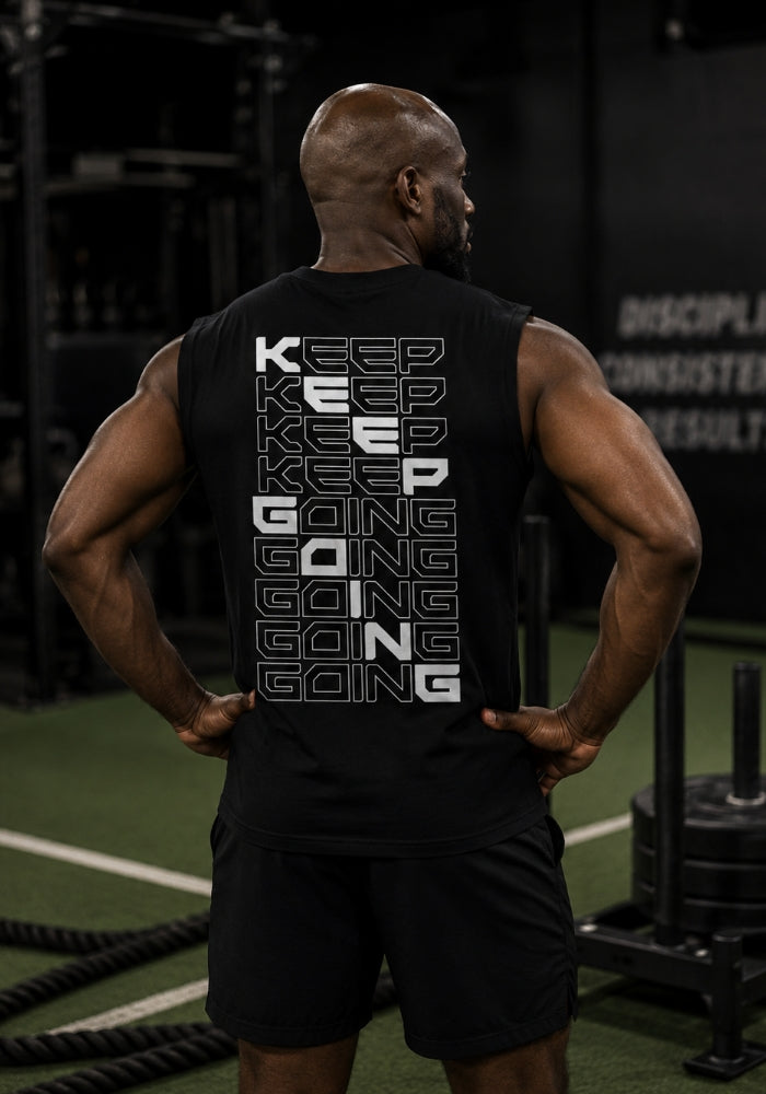 KEEP GOING (Back Print) Men's Muscle Shirt - Black
