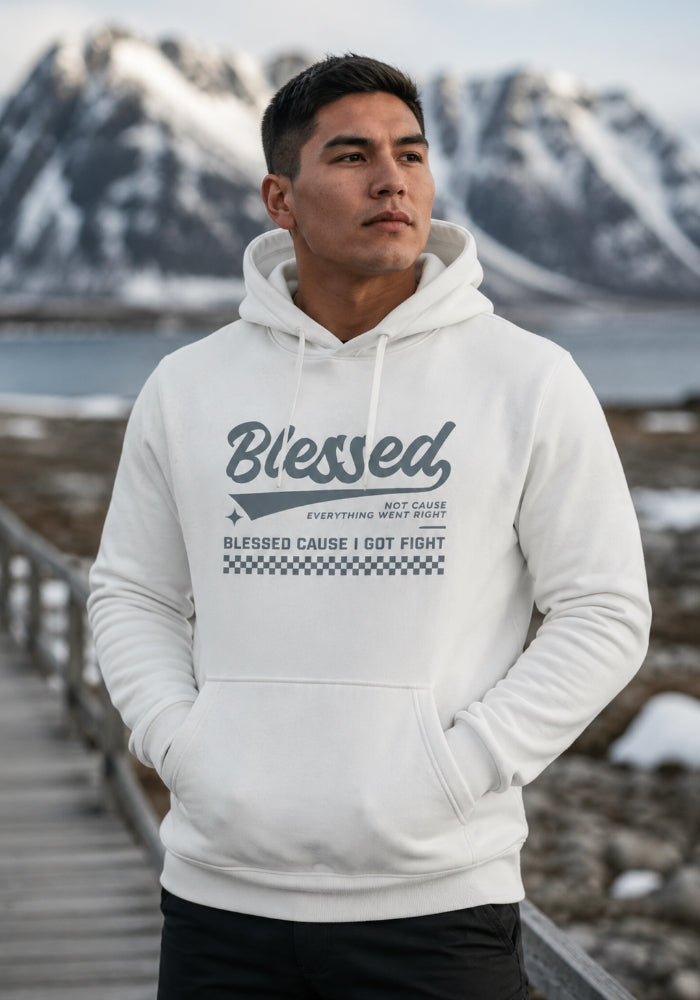 Blessed Cause I Got Fight - Premium Hoodie - Grey Print