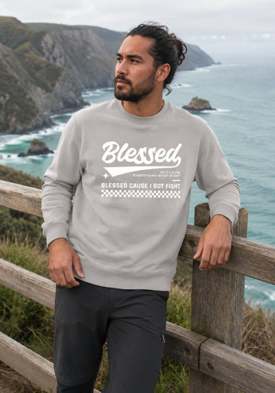 Blessed Cause I Got Fight - Premium Sweatshirt - White Print