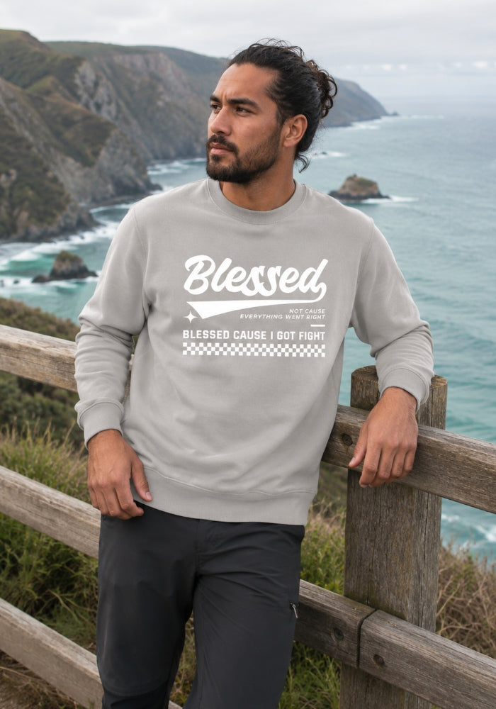 Blessed Cause I Got Fight - Premium Sweatshirt - White Print