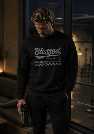 Blessed Cause I Got Fight - Premium Sweatshirt - Grey Print
