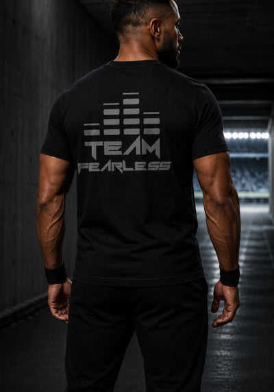 TEAM FEARLESS Logo Staple T-shirt - GREY PRINT (Front & Back)