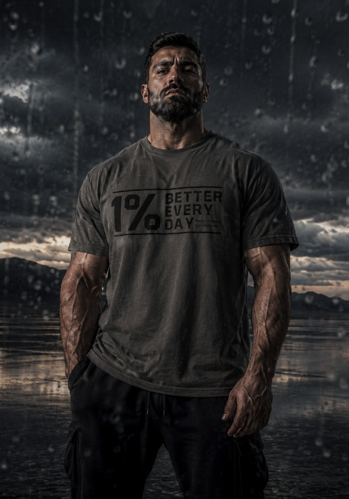 1% Better Every Day - Garment-Dyed Heavyweight T-shirt (Black Print)